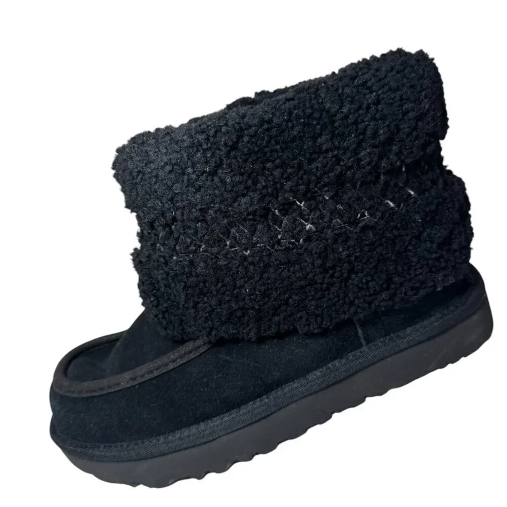 UGG Classic Ultra‎ Mini Braid Slip-On Sheepskin Boots Booties Black 6 NEW $160